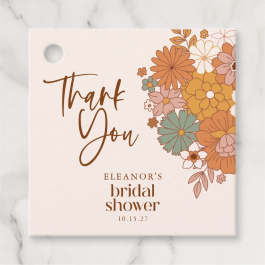 シンプル ボーホー レトロ フラワー ブライダル シャワー オーダーメイド ネーム フェイバータグ (正面)