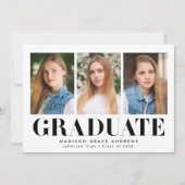 シンプル ボールド ブラック 3 フォト 卒業 案内状 (正面)