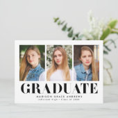 シンプル ボールド ブラック 3 フォト 卒業 案内状 (スタンド正面)