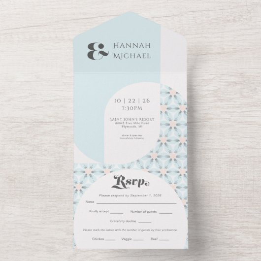 シンプル ボールド ヴィンテージアクア オールインワン招待状 (内側)