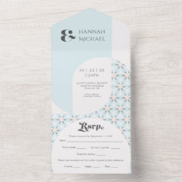 シンプル ボールド ヴィンテージアクア オールインワン招待状