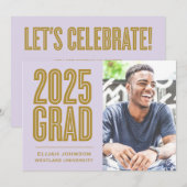 シンプル ボールド 2025 卒業写真 卒業式招待状 招待状 (正面/裏面)