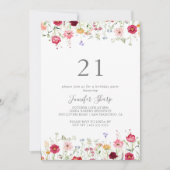 シンプル マルチカラー ワイルドフラワー 21歳の誕生日パーティー 招待状 (正面)