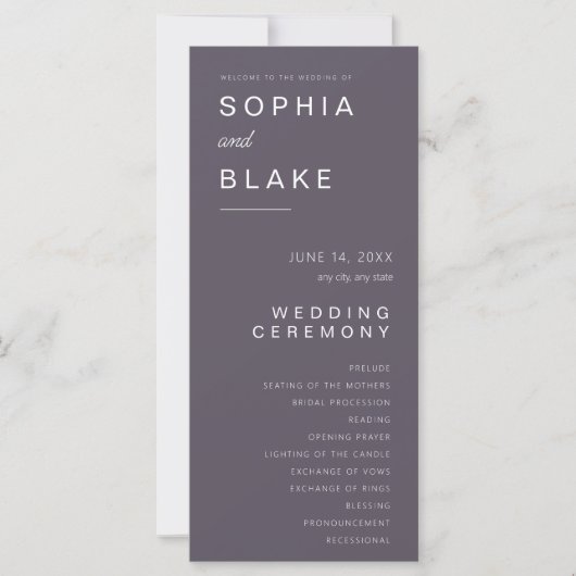 シンプル・ミニマリストスモークグレー結婚式プログラム (正面)