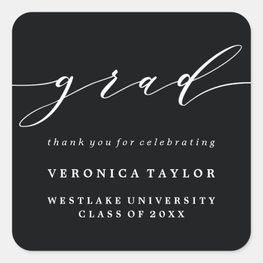 シンプル ミニマリスト カリグラフィー 卒業 ステッカー (正面)