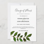 シンプル ミニマリスト グリーン 延期 ウェディング 招待状 (正面)