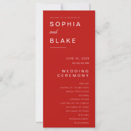 シンプル・ミニマリスト・スカーレットレッド結婚式プログラム
