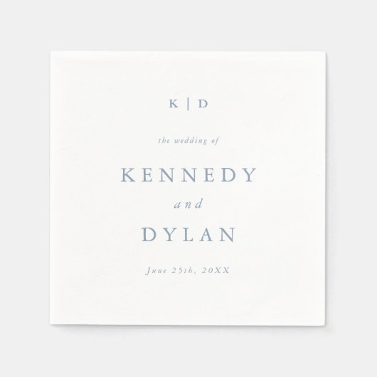 シンプル ミニマリスト ダスティーブルー ウェディング モノグラム スタンダードカクテルナプキン (正面)