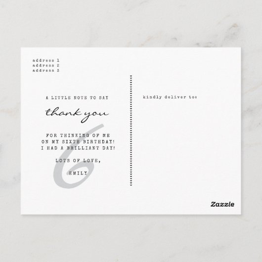 シンプル ミニマリスト フォト 誕生日 パーティー サンクス ポストカード (裏面)