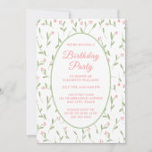 シンプル ミニマリスト フラワー バースデー パーティー 招待状 (正面)