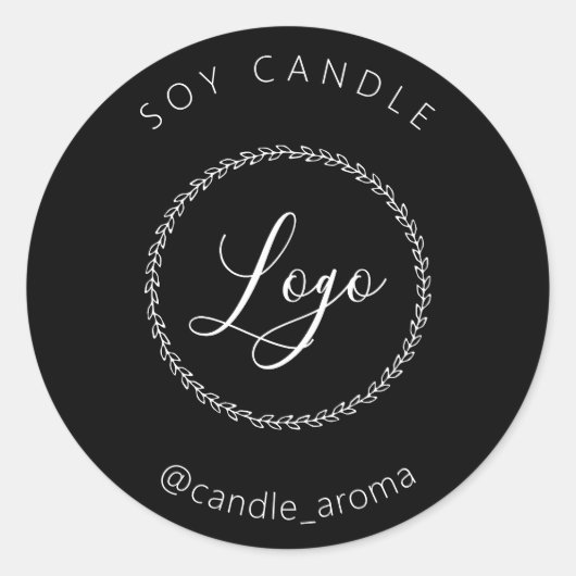 シンプル ミニマリスト ロゴ キャンドル パッケージ 黒 白 ラウンドシール (正面)