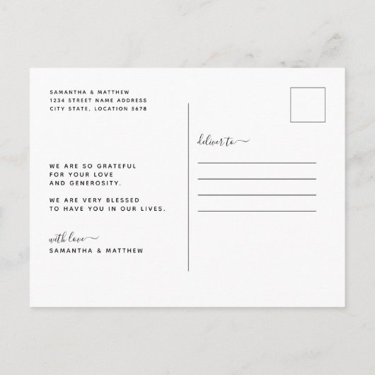シンプル ミニマリスト 結婚式 お礼 ポストカード (裏面)