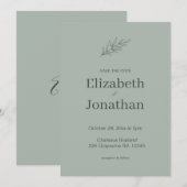 シンプル ミニマリスト 葉 ウェディング 招待状 (正面/裏面)