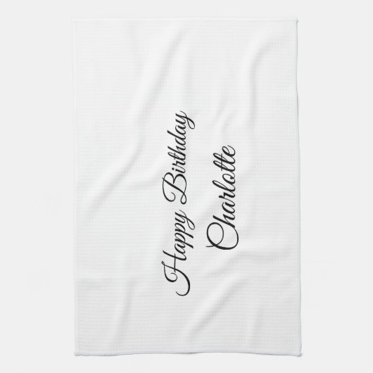 シンプル.ミニマルかわいこちゃん名前の追加ベビーハッピーバースデー キッチンタオル (縦)