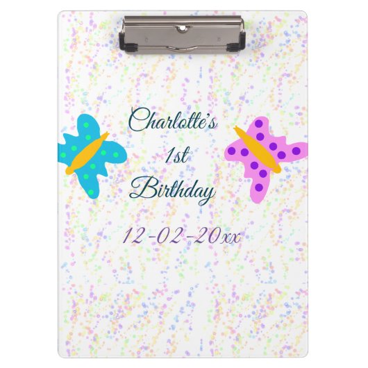 シンプル.ミニマルかわいこちゃん名前の追加ベビーハッピーバースデー クリップボード (正面)