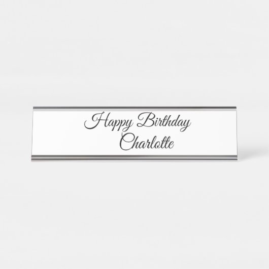 シンプル.ミニマルかわいこちゃん名前の追加ベビーハッピーバースデー デスクネームプレート (正面)