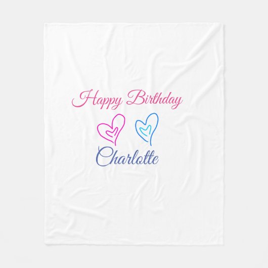 シンプル.ミニマルかわいこちゃん名前の追加ベビーハッピーバースデー フリースブランケット (正面)