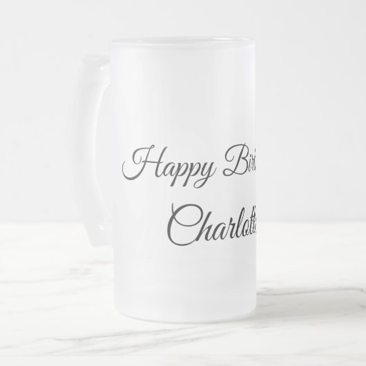 シンプル.ミニマルかわいこちゃん名前の追加ベビーハッピーバースデー フロストグラスビールジョッキ (正面左)