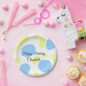 シンプル.ミニマルかわいこちゃん名前の追加ベビーハッピーバースデー ペーパープレート (パーティー)