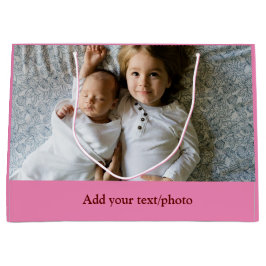 シンプル ミニマル あなたの写真を追加して テキスト クリスマス     L ラージペーパーバッグ