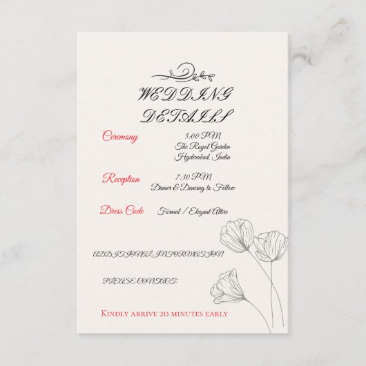 シンプル ミニマル ウェディング 詳細カード エンクロージャーカード (正面)