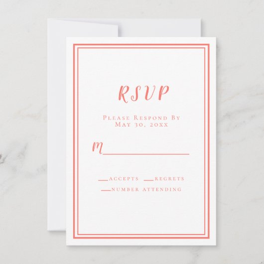 シンプル ミニマル ウェディング RSVP コーラル ホワイト モダン (正面)