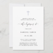 シンプル ミニマル クラシック 水彩 青 洗礼 招待状 (正面)