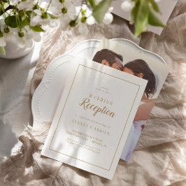 シンプル ミニマル|ゴールド フォト レセプション フレーム 招待状