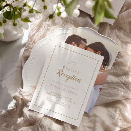 シンプル ミニマル|ゴールド フォト レセプション フレーム 招待状