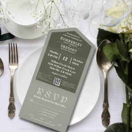 シンプル ミニマル サージ オリーブグリーン アイボリー QRコード オールインワン招待状