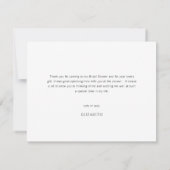 シンプル ミニマル スクリプト ブライダル シャワー 感謝カード (裏面)