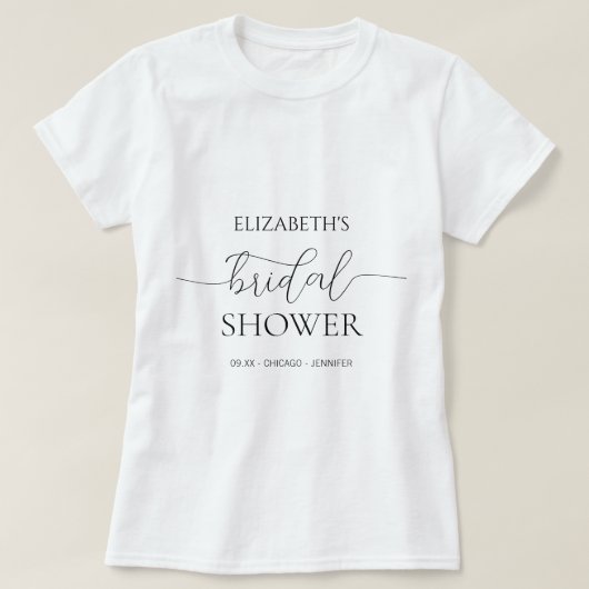 シンプル ミニマル スクリプト ブライダル シャワー Tシャツ (デザイン正面)