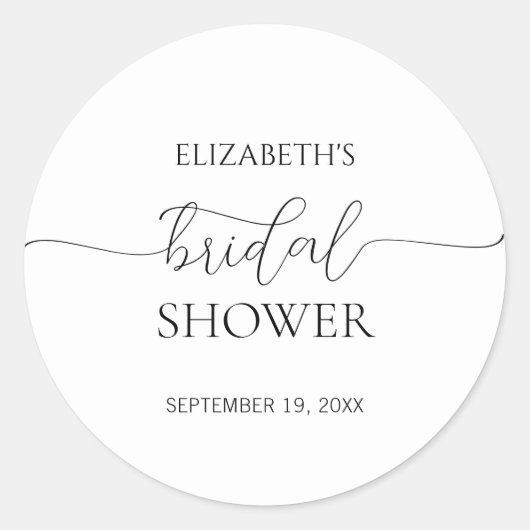 シンプル ミニマル スクリプト ブラック＆ホワイト ブライダル シャワー ラウンドシール (正面)