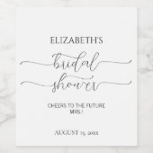 シンプル ミニマル スクリプト ブラック＆ホワイト ブライダル シャワー ワインラベル (シングルラベル)