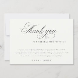 シンプル ミニマル スクリプト ブラック ホワイト ベビー シャワー サンキューカード