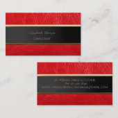 シンプル ミニマル ストライプ 赤 レザー調 名刺 (正面/裏面)