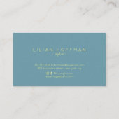 シンプル ミニマル ダスティ ブルー ティール ゴールド スクリプト スタイリスト 名刺 (裏面)