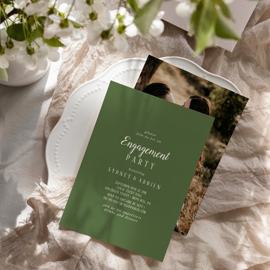 シンプル ミニマル|ダークセージ フォトエンゲージパーティー 招待状