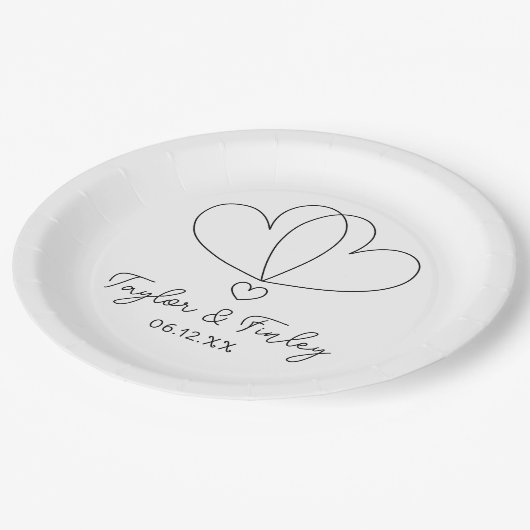 シンプル ミニマル ハート モダン オーダーメイド ネーム ウェディング ペーパープレート (アングル)