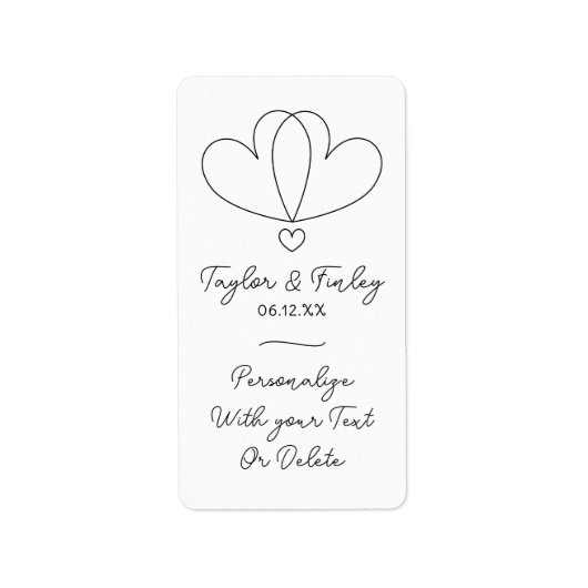 シンプル ミニマル ハート モダン オーダーメイド ネーム ウェディング ラベル (正面)