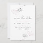 シンプル ミニマル ピンク チャコール フラワー 招待状 (正面)