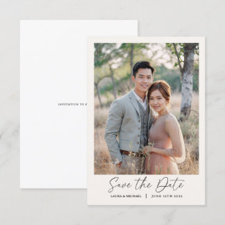 シンプル ミニマル フォト付き Save The Dateカード 招待状