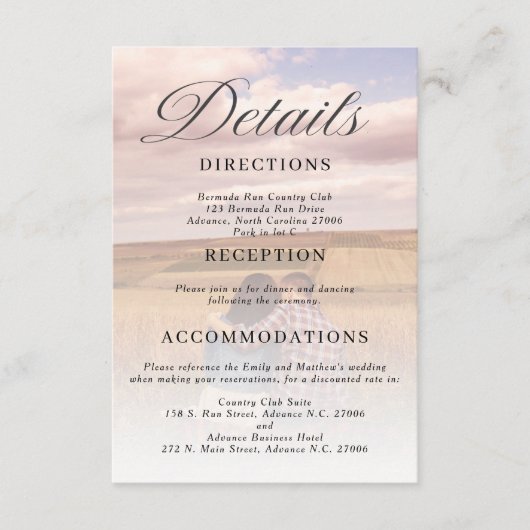 シンプル ミニマル フォト ウェディング 詳細カード エンクロージャーカード (正面)