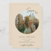 シンプル ミニマル フォト | ベージュ ウェディング 招待状 (正面/裏面)