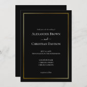 シンプル ミニマル ブラック背景 ウェディング 招待状 (正面/裏面)
