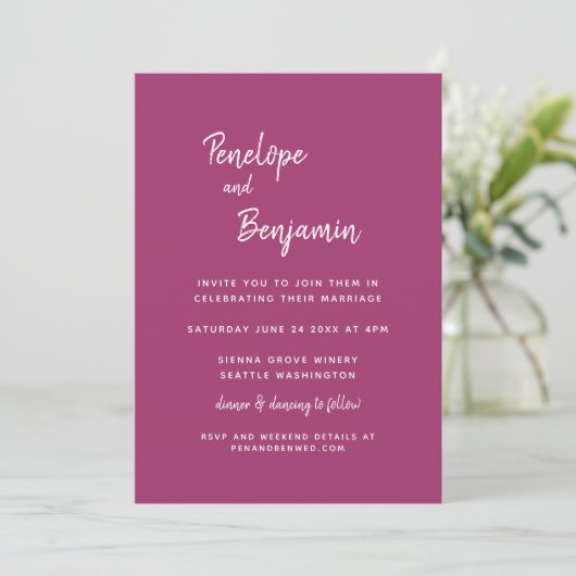 シンプル ミニマル モダン オーキッド マゼンタ ウェディング 招待状 (スタンド正面)