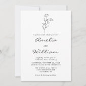 シンプル ミニマル モダン フラワースケッチ ウェディング 招待状 (正面)