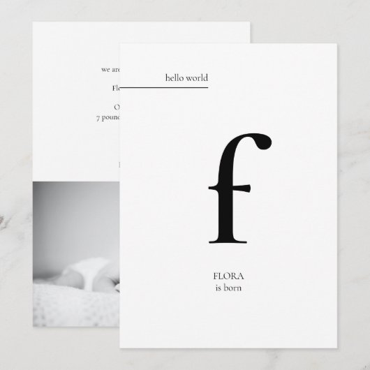 シンプル ミニマル モダン モノグラム フォト 赤ちゃん 誕生お知らせ 案内状 (正面/裏面)