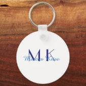 シンプル ミニマル モノグラム 名前 青 キーホルダー (正面)