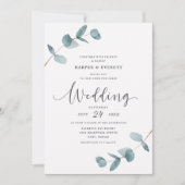 シンプル ミニマル ユーカリ フレーム スクリプト ウェディング 招待状 (正面)